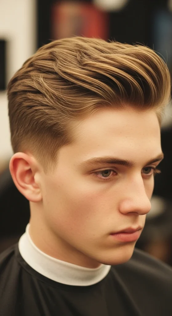 Textured Quiff No Fade Scissor Cut Natural Sides
