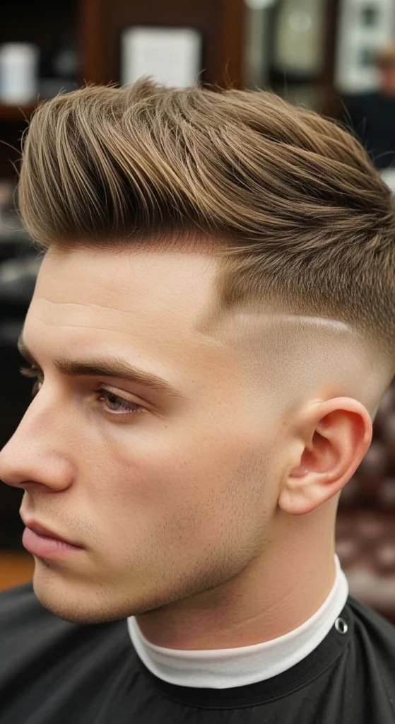 Textured Quiff with Skin Fade High Bald Fade