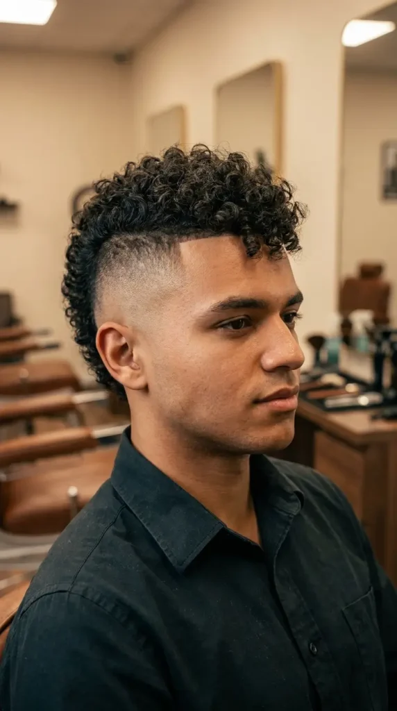 High Fade with Curly Mohawk