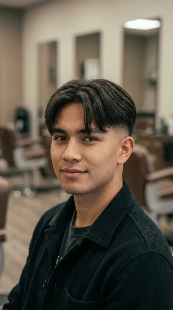 High Fade with Curtain Bangs