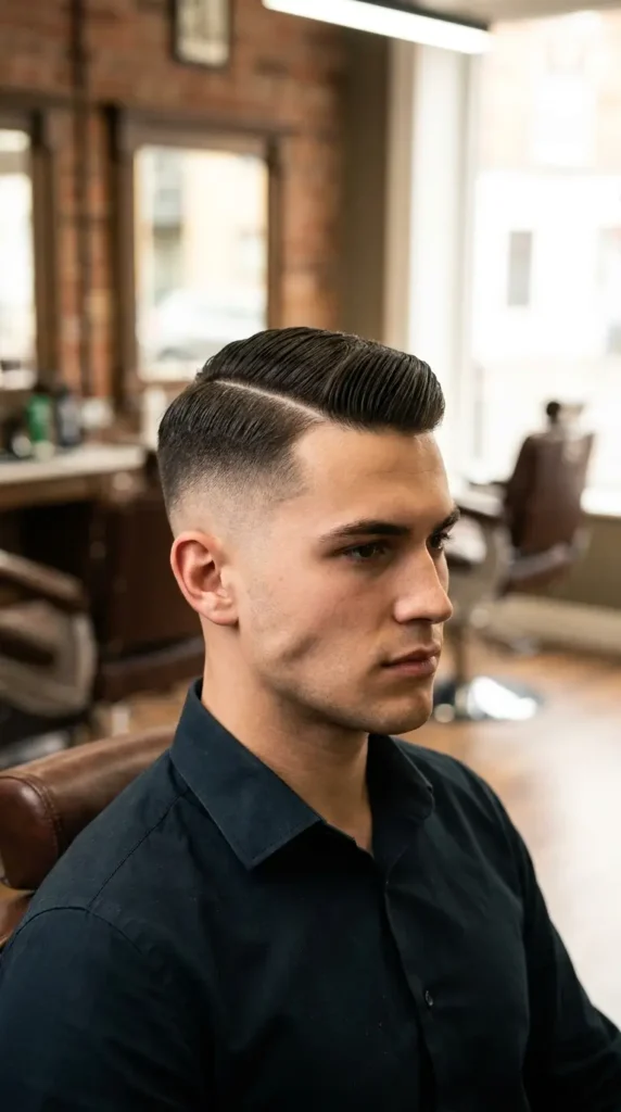 High Fade with Deep Side Part