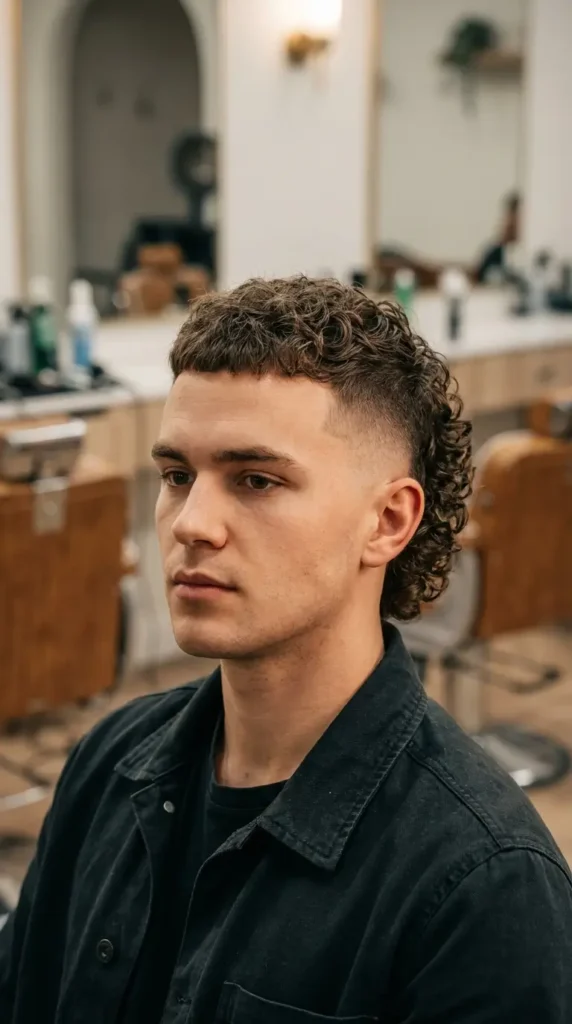 High Fade with Curly Mullet