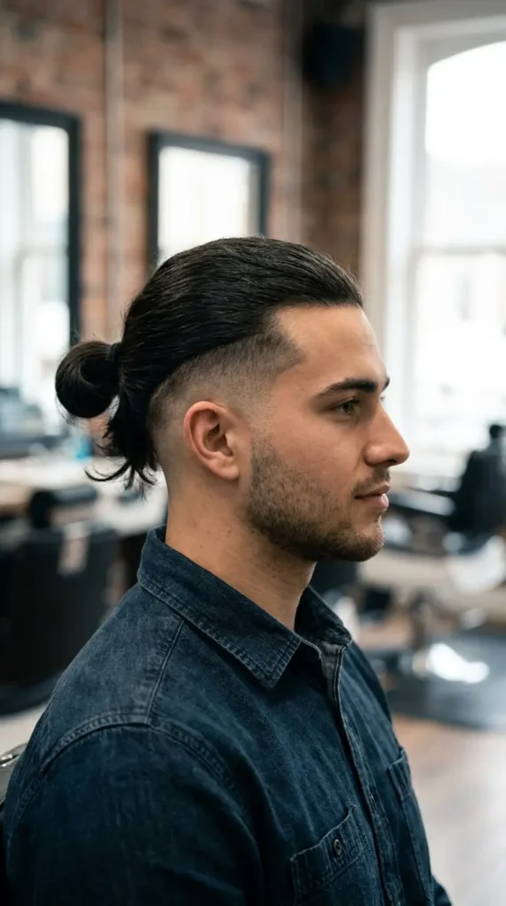 High Fade with Low Ponytail