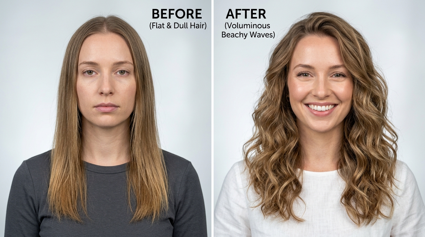 Female Fine Straight Hair to Beachy Ocean Waves