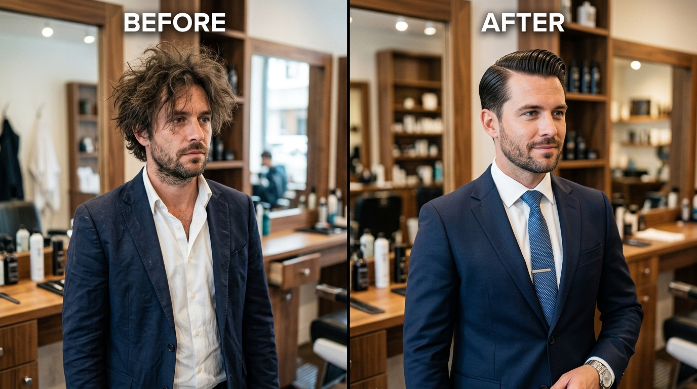 Frizzy Bedhead to Executive Side-Part Pomade Finish